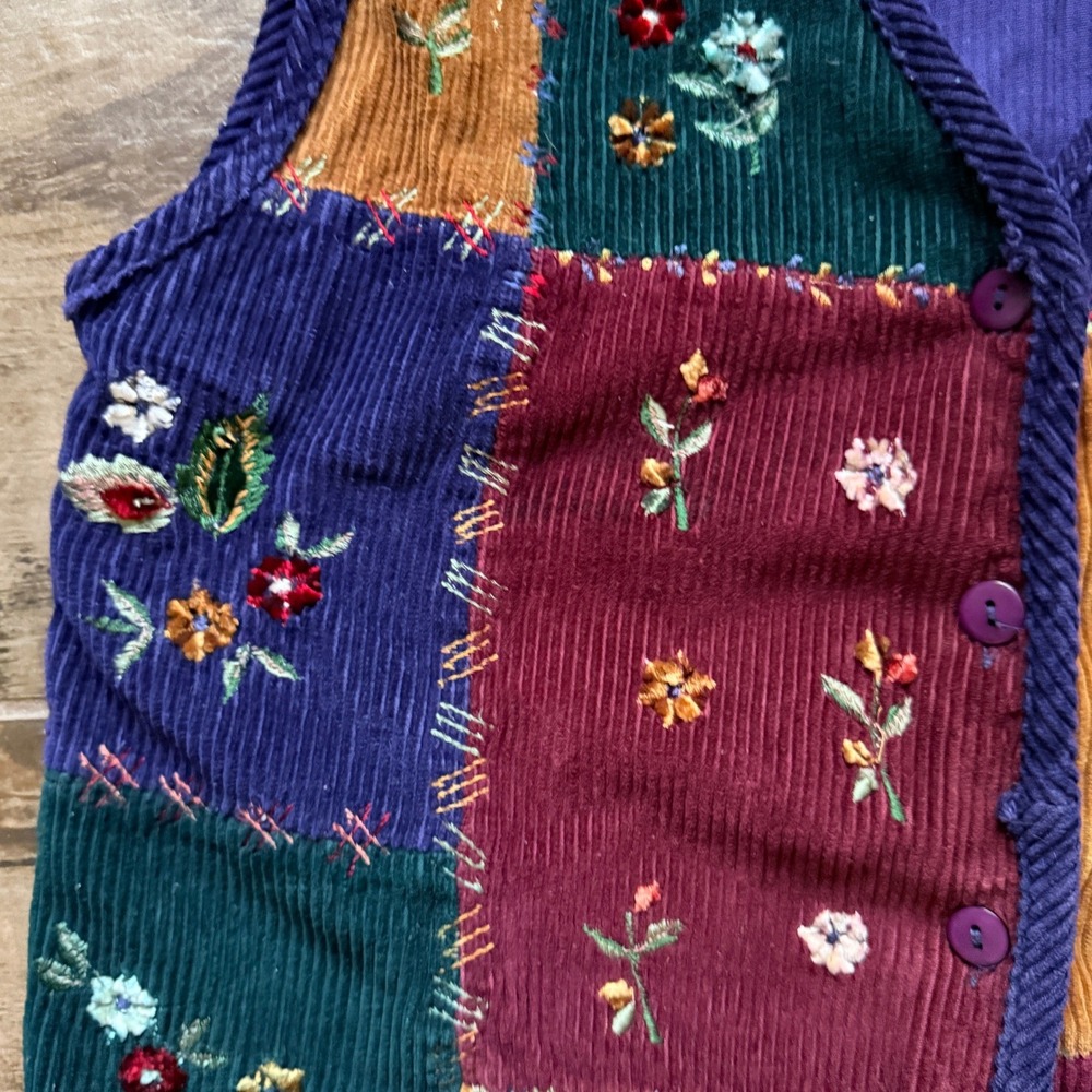 New Directions Women VTG Cottagecore Floral Patchwork Corduroy Vest,Multicolor,S - Picture 8 of 10